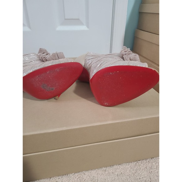 Christian Louboutin Mesh Gold Champagne Boots Booties Peep toe red pumps 11 41 - Picture 3 of 4